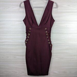 Lace Up Burgundy Mini Dress